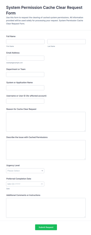 System Permission Cache Clear Request Form Template