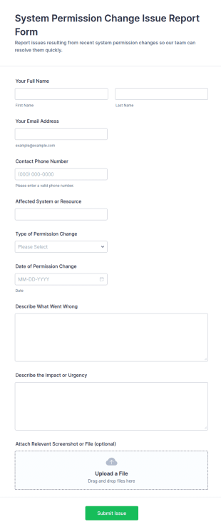 System Permission Change Issue Report Form Template