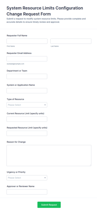 System Resource Limits Configuration Change Request Form Template