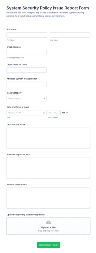 System Security Policy Issue Report Form Template