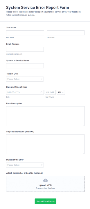 System Service Error Report Form Template