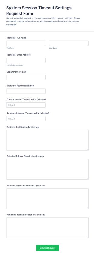 System Session Timeout Settings Request Form Template