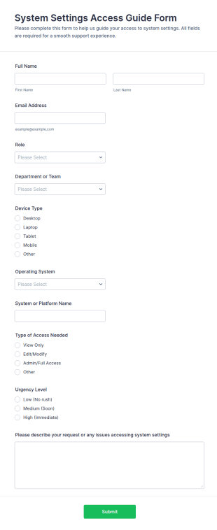 System Settings Access Guide Form Template