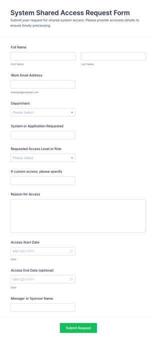 System Shared Access Request Form Template