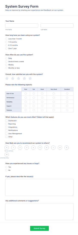 System Survey Form Template