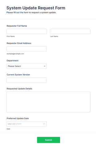 System Update Request Form Template