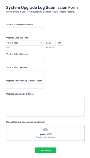 System Upgrade Log Submission Form Template