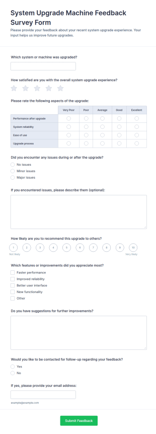 System Upgrade Machine Feedback Survey Form Template