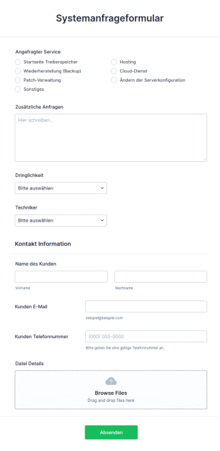 Systemanfrageformular