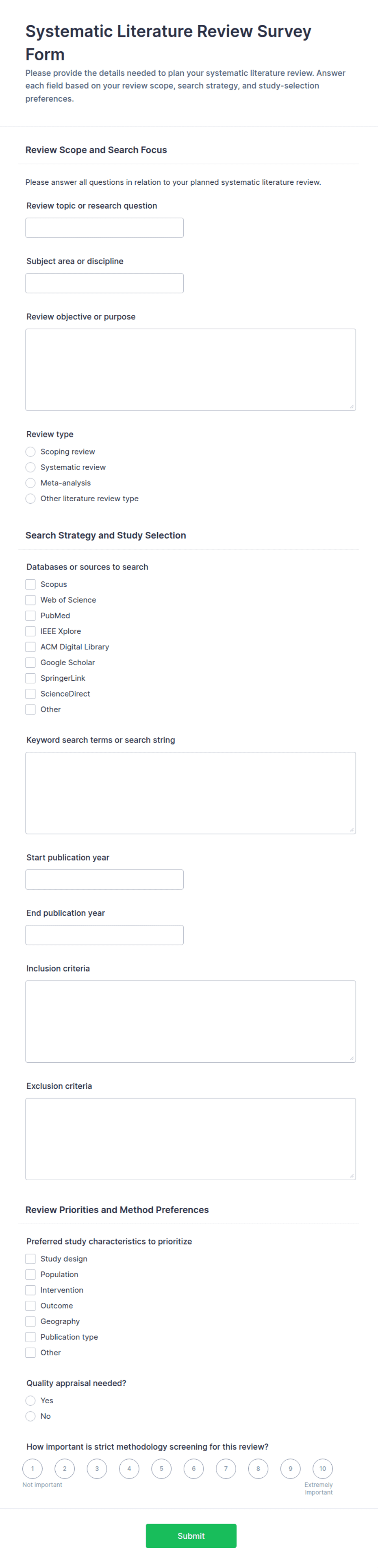Systematic Literature Review Survey Form Template | Jotform