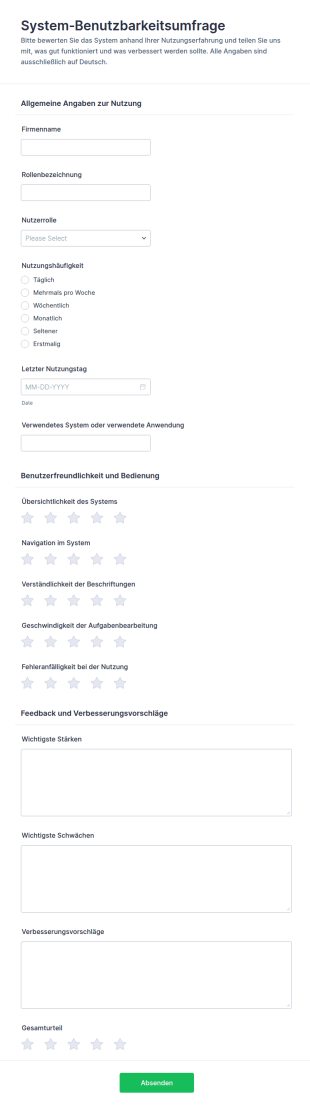 Systemnutzungsumfrage Zur Benutzerfreundlichkeit