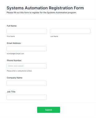 Systems Automation Registration Form Template