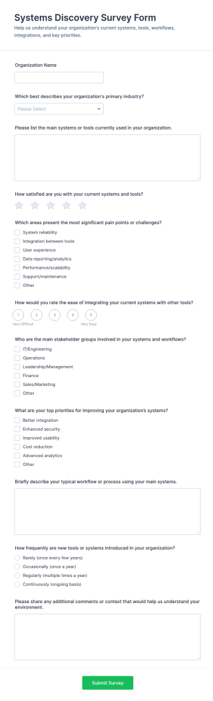Systems Discovery Survey Form Template