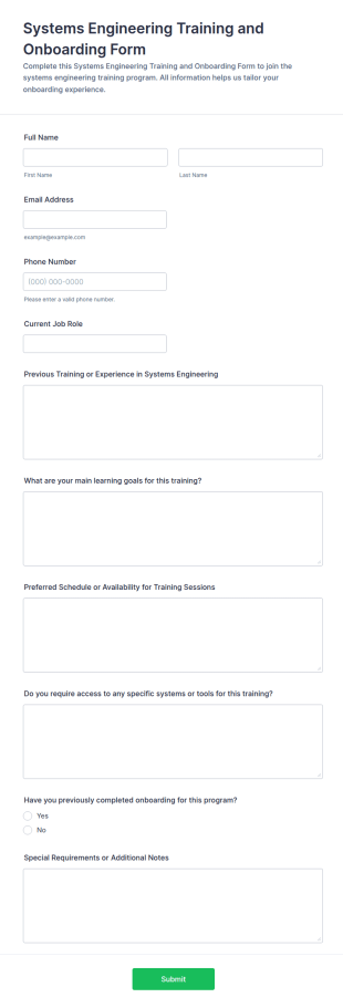 Systems Engineering Training And Onboarding Form Template