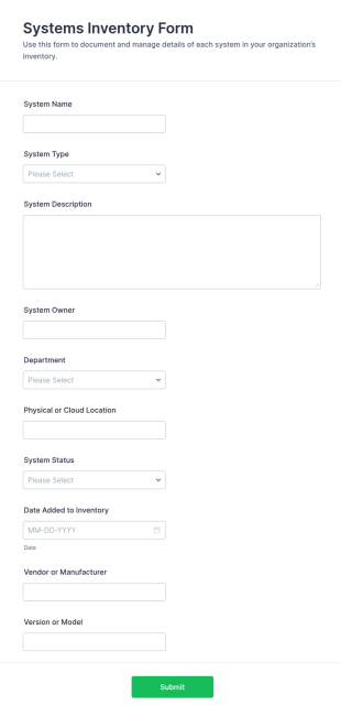 Systems Inventory Form Template