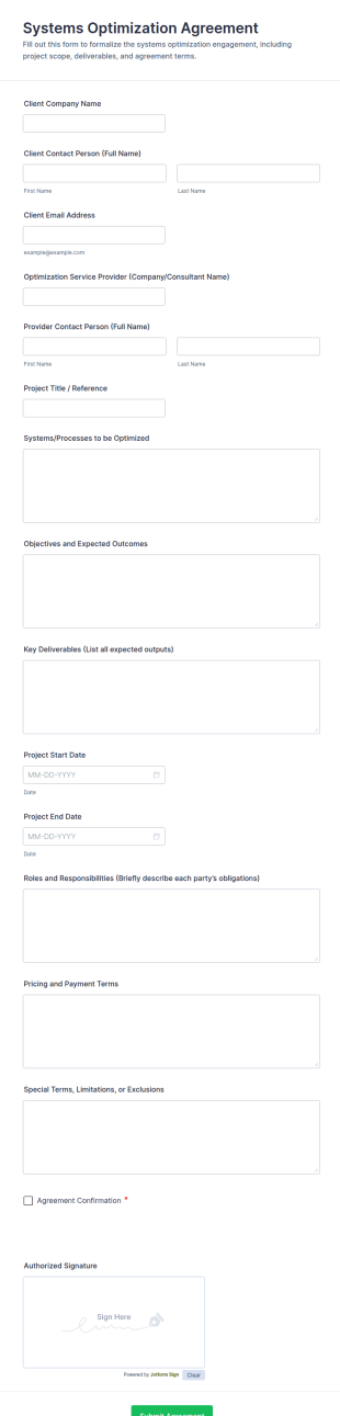 Systems Optimization Agreement Form Template