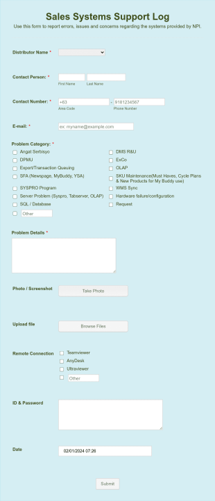 Systems Support Log Form Template