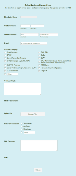 Systems Support Log Form Template