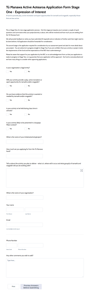 Youth Activity Funding Expression Of Interest Form Template