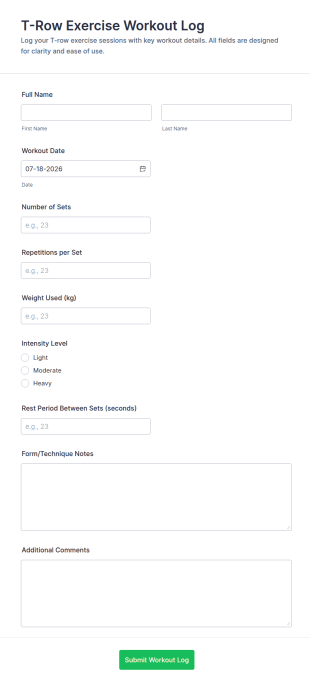 T Row Exercise Workout Log Form Template