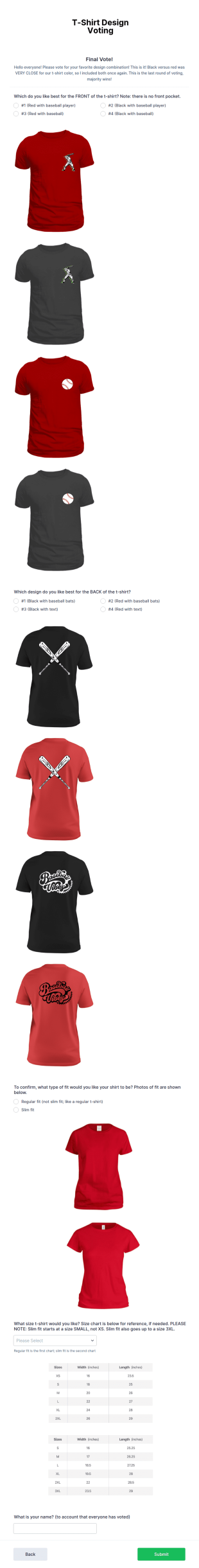 T Shirt Design Voting Form Template