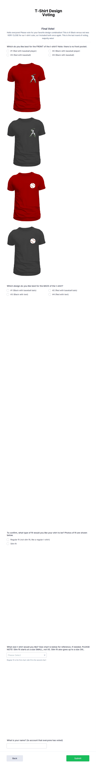 T Shirt Design Voting Form Template