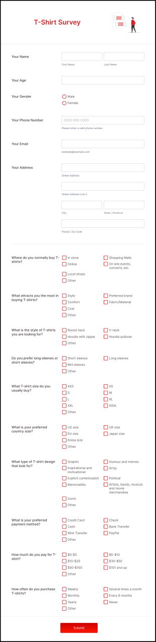 T Shirt Survey Form Template
