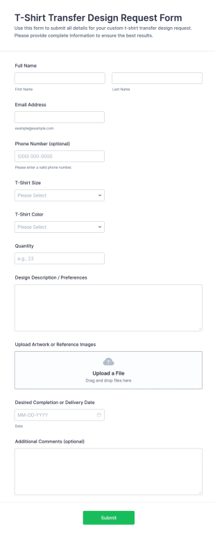 T Shirt Transfer Design Request Form Template