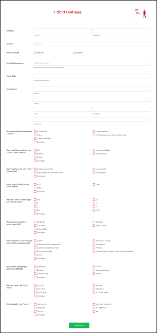 T Shirt Umfrage Form Template