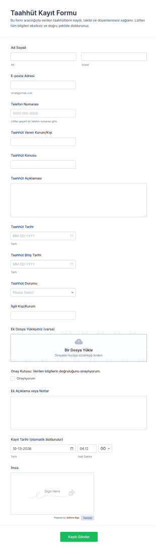 Taahhüt Kayıt Form Şablonu