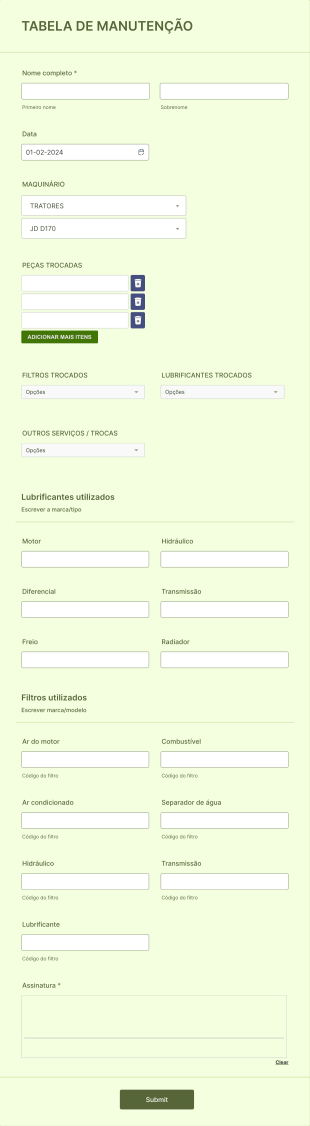 Tabela De Manutenção