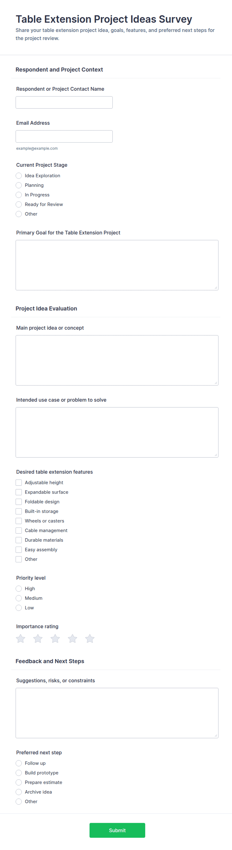 Table Extension Project Ideas Survey Form Template | Jotform