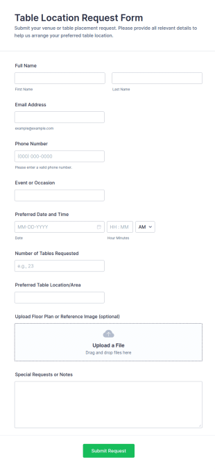 Table Location Request Form Template