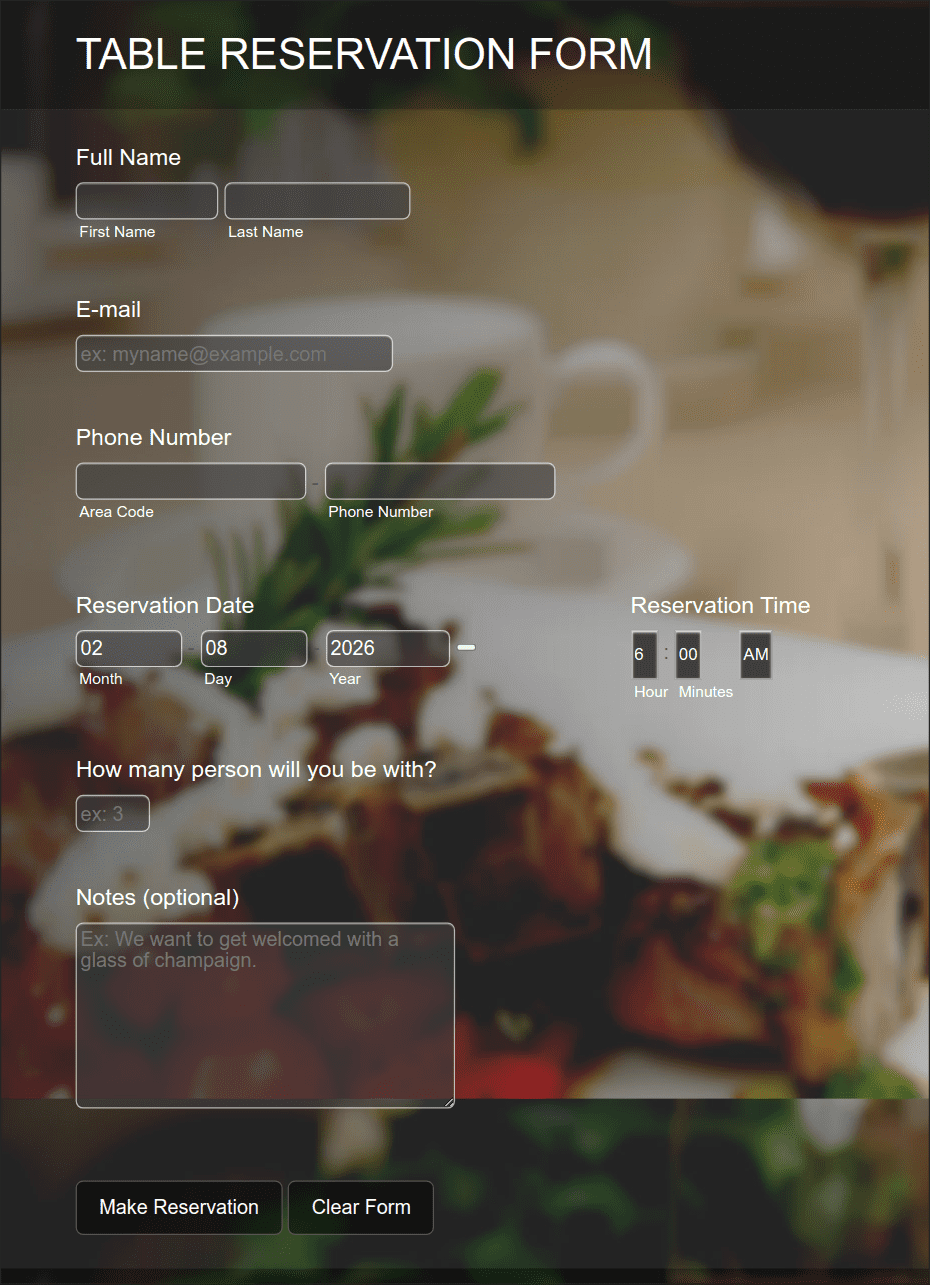 Table Reservation Form Template | Jotform