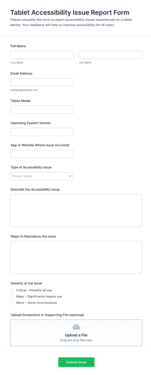 Tablet Accessibility Issue Report Form Template