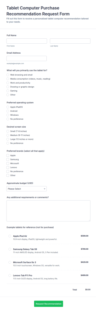 Tablet Computer Purchase Recommendation Request Form Template