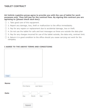 Tablet Contract 4 Form Template