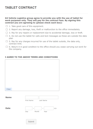 Tablet Contract 4 Form Template