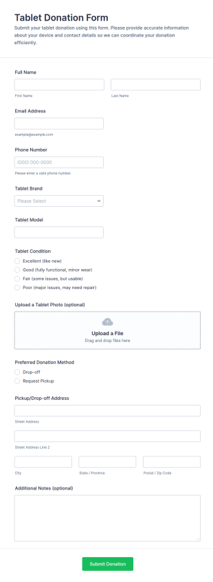 Tablet Donation Form Template