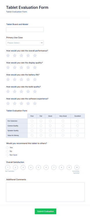 Tablet Evaluation Form Template