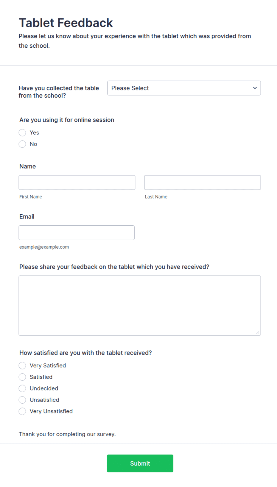 Tablet Feedback Form Template | Jotform