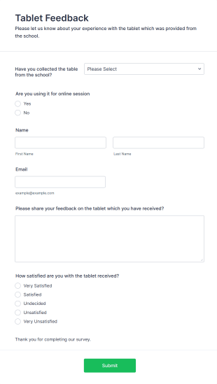 Tablet Feedback Form Template