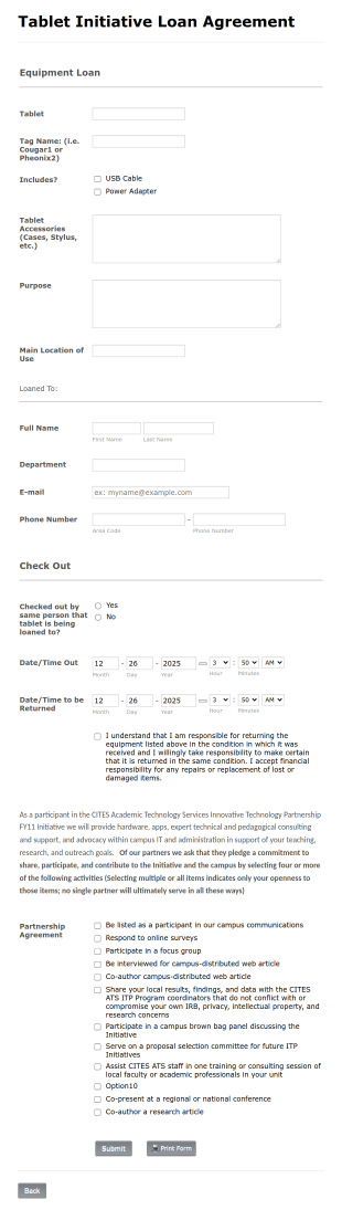 Equipment Loan Form Template