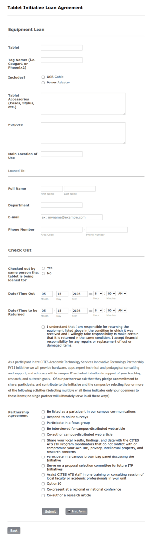 Equipment Loan Form Template