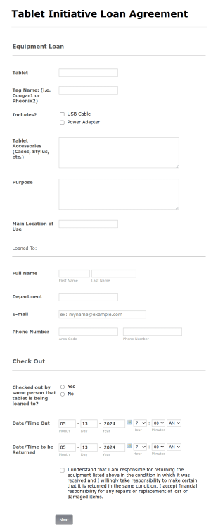 Equipment Loan Form Template