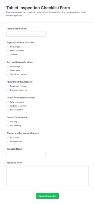Tablet Inspection Checklist Form Template