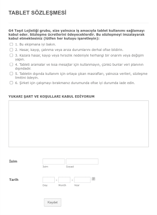 Tablet Kabul Sözleşmesi Form Template