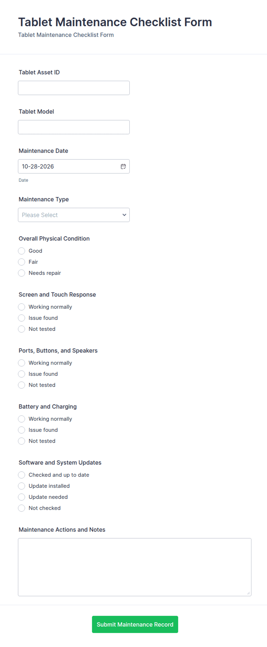 Tablet Maintenance Checklist Form Template | Jotform