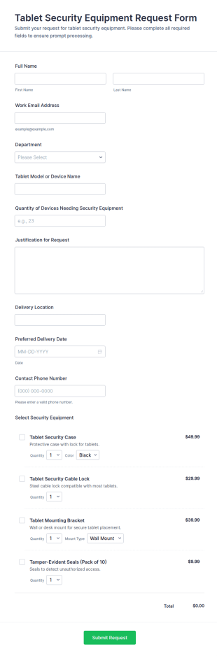 Tablet Security Equipment Request Form Template