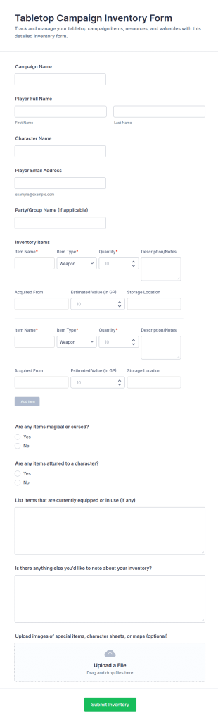 Tabletop Campaign Inventory Form Template